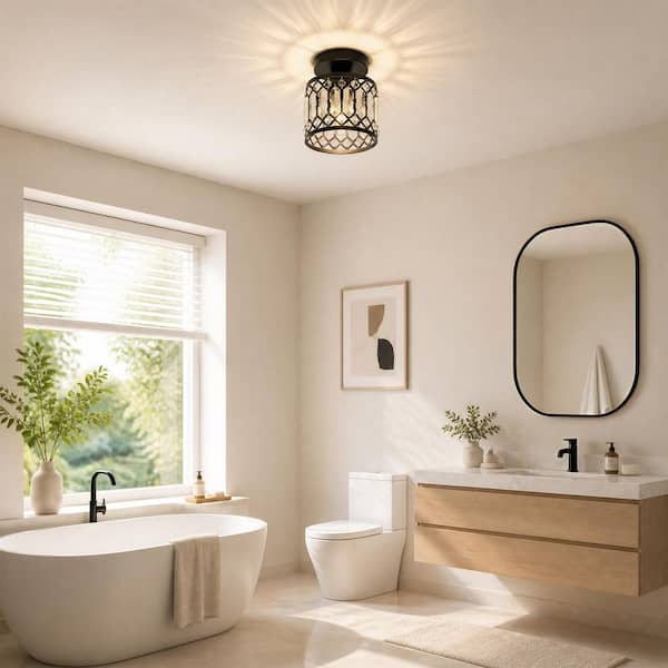Emeritpro 7.5 in. 1-Light Matte Black Globe Semi-Flush Mount