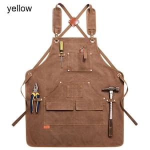 Work Apron Grilling Apron w/Pockets Unisex Canvas Adjustable Cross-Back Strap For Carpenter Painting Home BBQ, Yellow