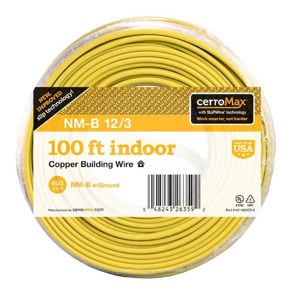 Cerrowire 100 ft. 12/3 Yellow Solid CerroMax SLiPWire Copper NM-B Wire