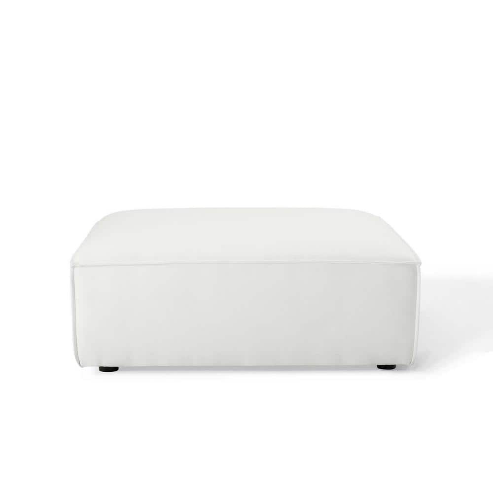 White Polyester Upholstered Round Ottoman