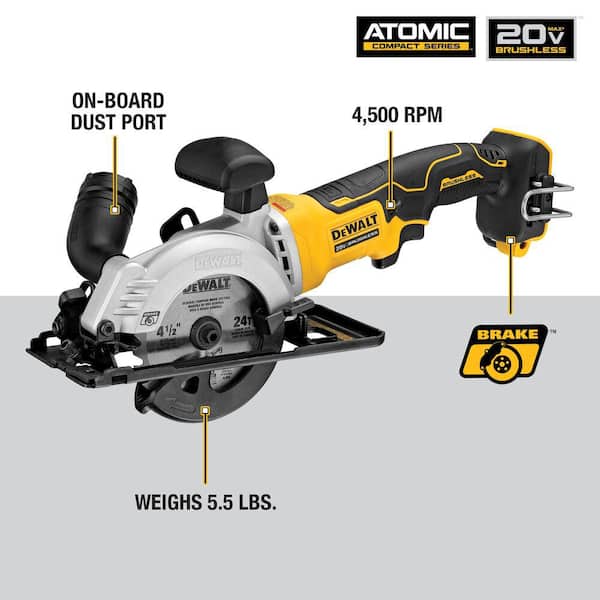 ATOMIC 20-Volt MAX Cordless 4-1/2 in. Circular Saw (Tool-Only) with Bonus Li-ion Battery Pack 3.0Ah and charger