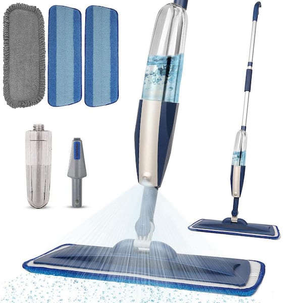 15.9 in. Floor Cleaning Wet Spray Mop with Bottle and 3 Microfiber Pads Home for Floor, Navy Blue (1-Pack)