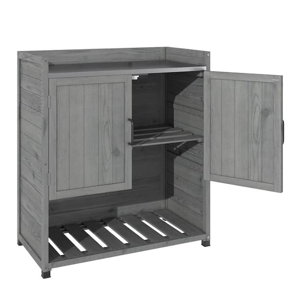 29.5 in. W x 15.7 in. D x 33.9 in. H Gray Wood Outdoor Storage Cabinet