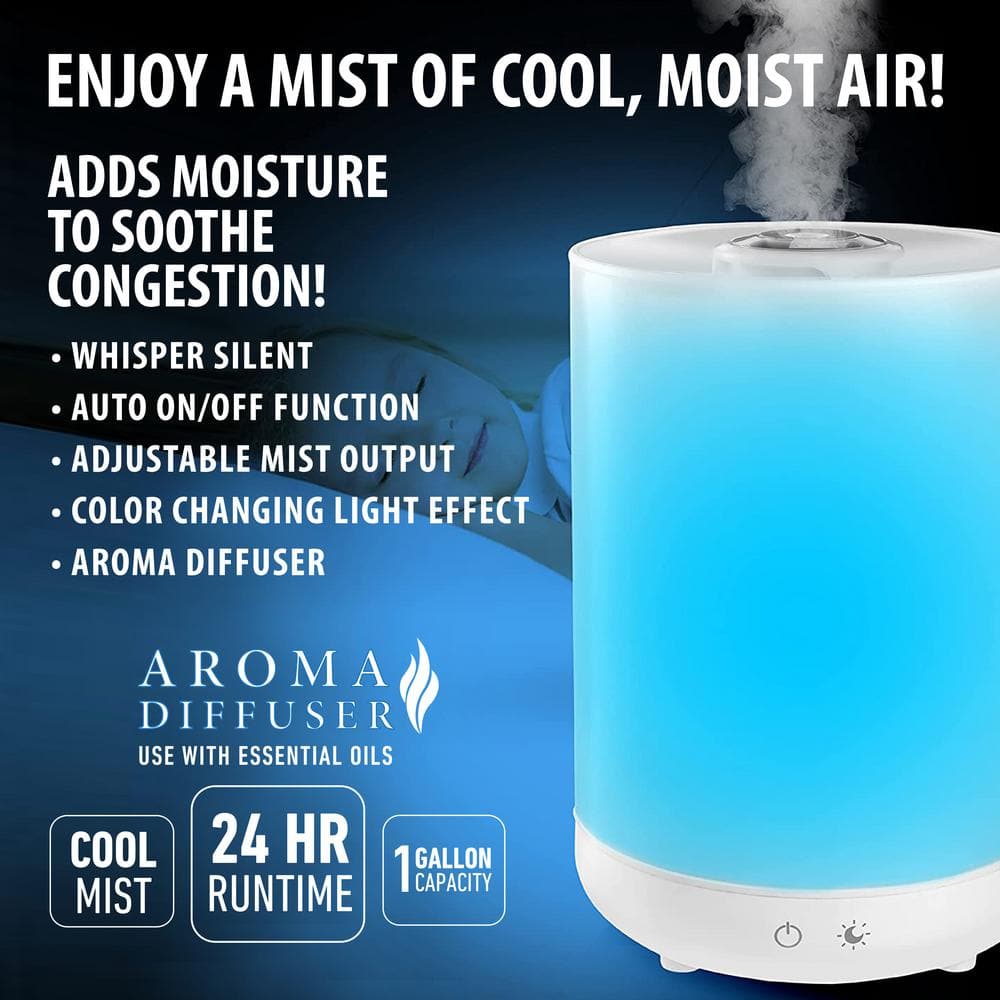1 Gallon White Ultrasonic Color Changing Humidifier and Aroma Diffuser