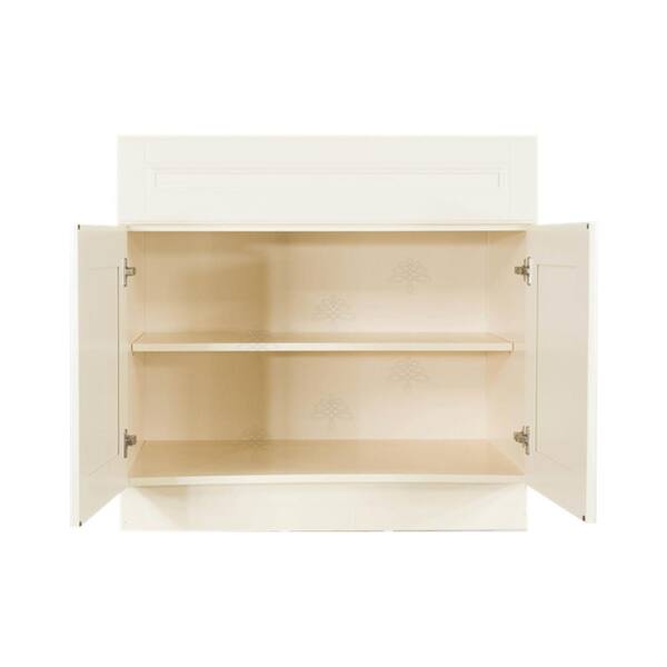 LIFEART CABINETRY Oxford Creamy White Plywood Raised Panel Stock Assembled Base Kitchen Cabinet (33 in. W x 34.5 in. H x 24 in. D)