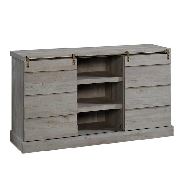 SAUDER Cannery Bridge 59 in. Mystic oak Particle Board TV Stand Fits TVs Up to 60 in. with Storage Doors