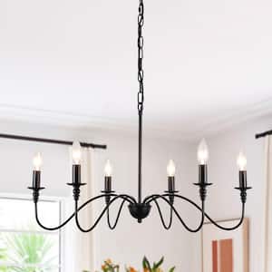 6-Light Black Rustic Candlestick Linear Chandelier Lighting for Dining Room Kitchen Island with No Bulbs Included