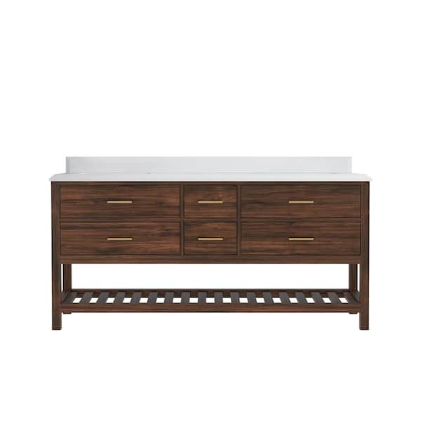 Willow Collections Parket Teak 72 in. W x 22 in. D x 36 in. H Double Sink Bath Vanity in Dark Walnut with 1.5" Empira White Qt. Top