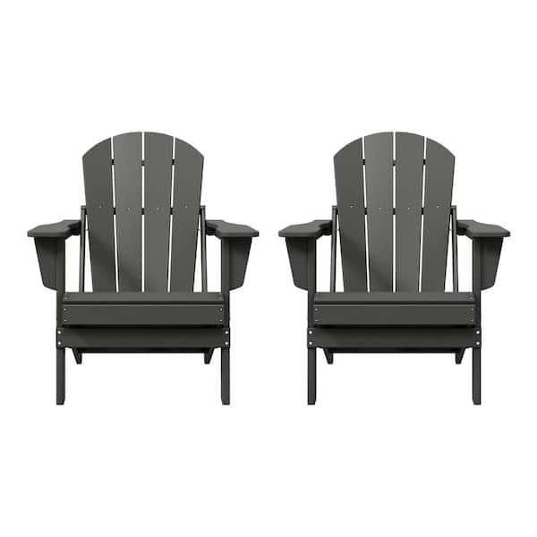 WESTIN OUTDOOR Laguna 2-Pack Fade Resistant Outdoor Patio HDPE Poly Plastic Classic Folding Adirondack Chairs in Gray
