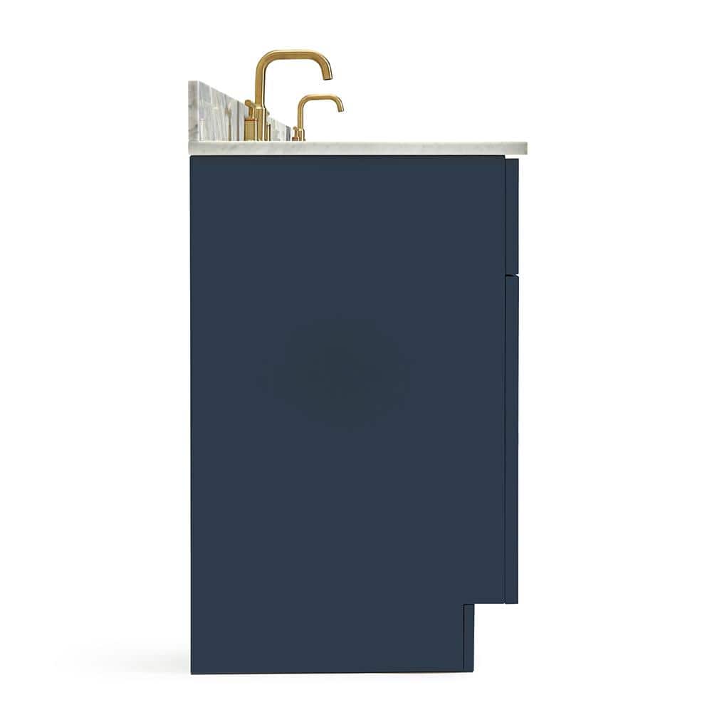 Midnight Blue Double Sink Freestanding Vanity with White Marble Top