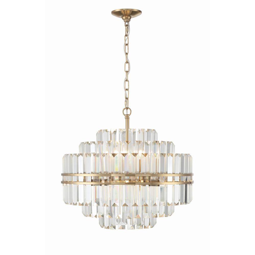 Aged Brass and Crystal 12-Light Chandelier