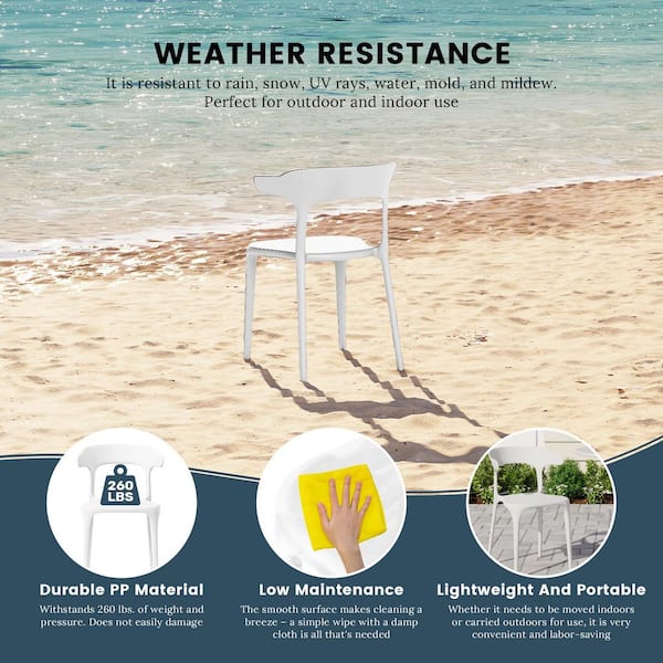 Frond and Form Outdoor Patio Modern Curved Back Poly Plastic Stacking Dining Side Chair (Set of 2), White