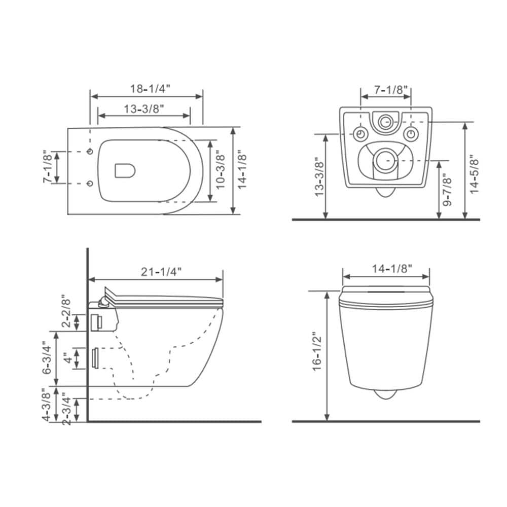 Glossy White Ceramic Elongated Wall-Hung Toilet Bowl