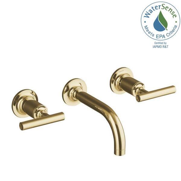 KOHLER Purist Wall-Mount 2-Handle Bathroom Faucet Trim Kit in Vibrant Modern Polished Gold