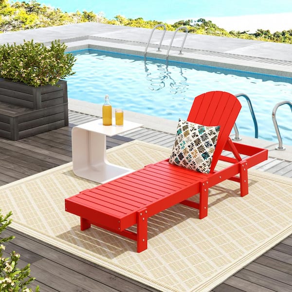 WESTIN OUTDOOR Altura Red HDPE Plastic Outdoor Adjustable Backrest Classic Adirondack Chaise Lounger