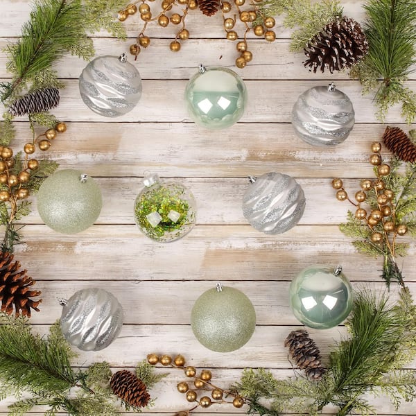 National Tree Company 13 in. Mint Xmas Ball Decor Set FRT100