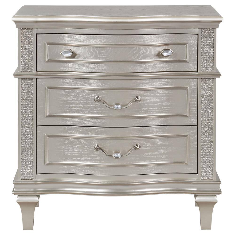 Evangeline Silver Oak 3-Drawer Glam Nightstand with USB Ports