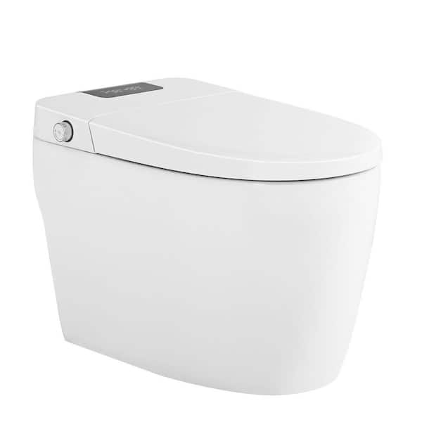 Tankless Elongated Smart Toilet Bidet 1.28 GPF in White with Auto Open, Auto Flush, Heated Seat, Dryer, Digital Display