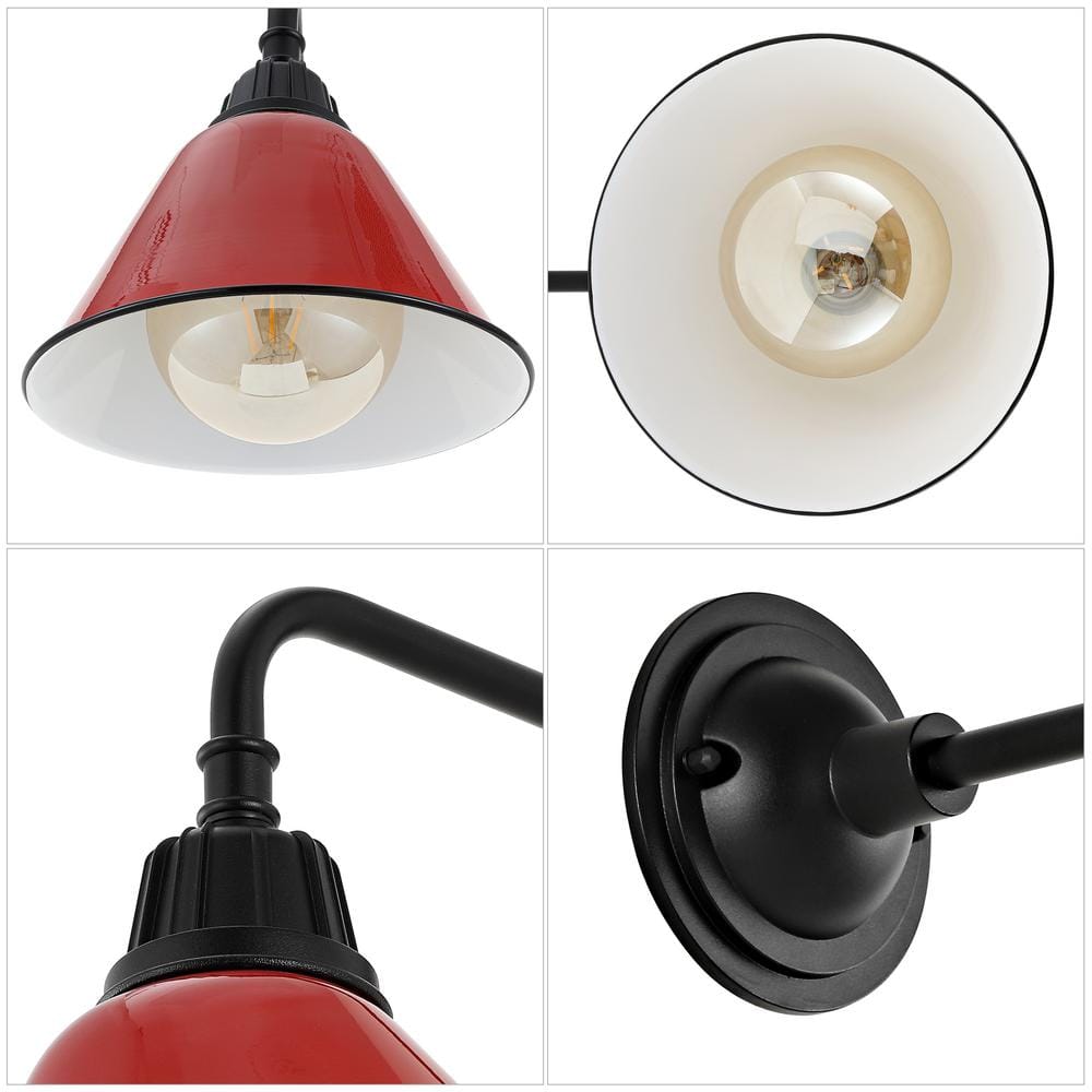 Red and Black Iron Industrial Gooseneck Outdoor Sconce