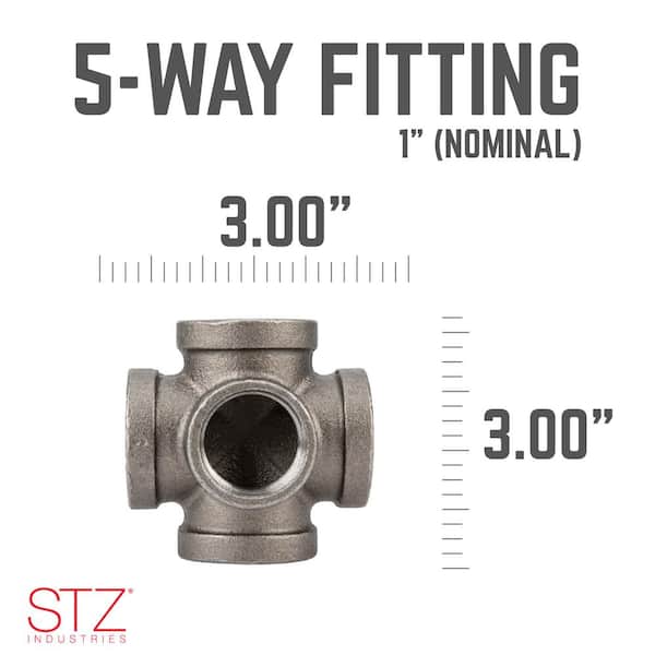 STZ Fitting Black Iron 4-Way Tee 1/2 inch