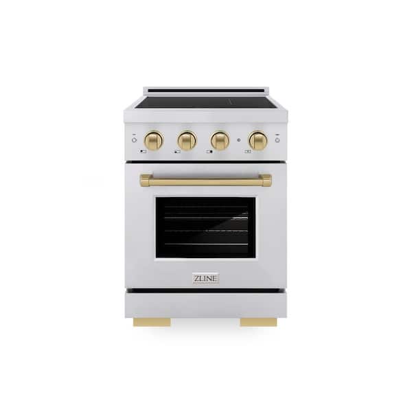Autograph 24 in. 3.2 cu. ft. Paramount Induction Range with 3 Element Cooktop in Stainless Steel with Champagne Accents