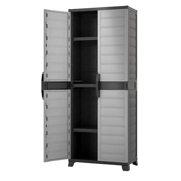 27 in. W x 68 in. H x 14.5 in. D 4-Shelf Plastic Freestanding Cabinet in Gray