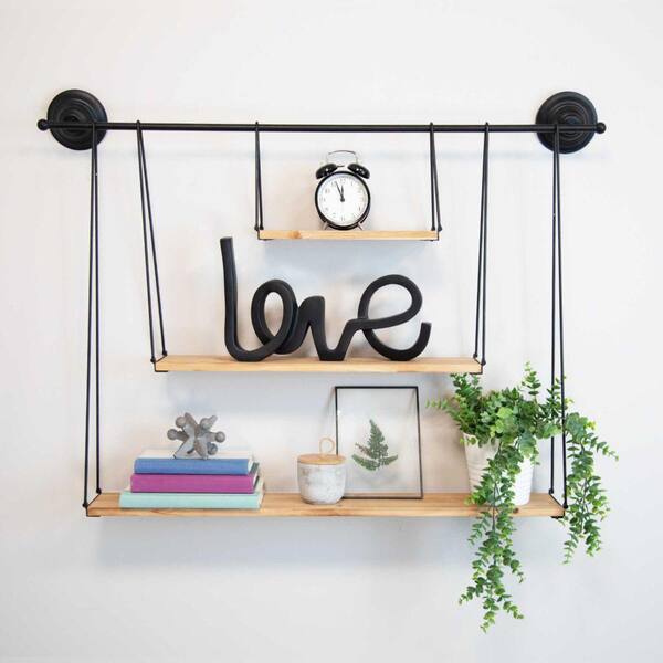 Black Metal 3 Tier Wall Hanging Shelf Decorative Arch Frame