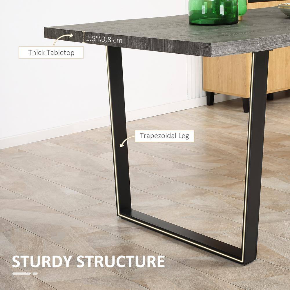 Wavy-Edge Gray Wood Dining Table with Steel Legs for Six