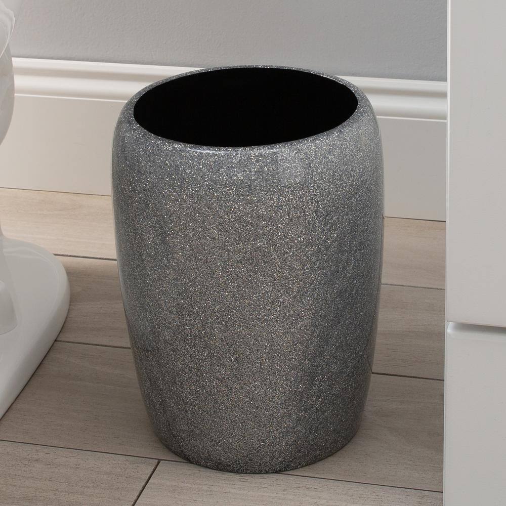 Gray Glitter Polyresin Circular Waste Bin