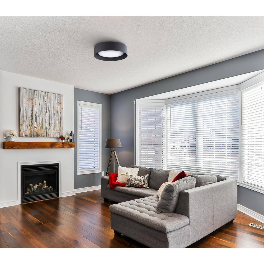 Modern Black Aluminum Flush Mount Ceiling Light with Frosted Glass Shade