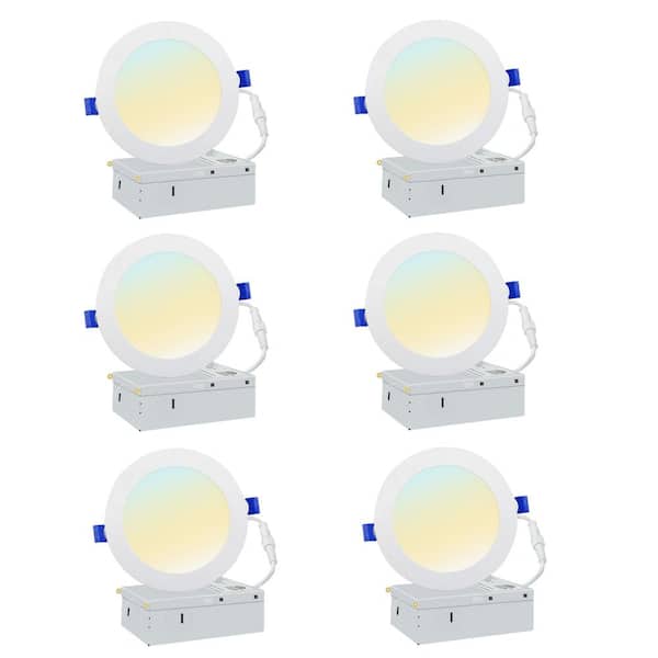 Honbei 4 in. 5CCT Color Selectable Recessed LED Downlight with Night Light 750 Lumens (6-Pack)