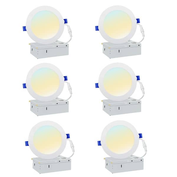 Honbei 4 in. 5CCT Color Selectable Recessed LED Downlight with Night Light 750 Lumens (6-Pack)