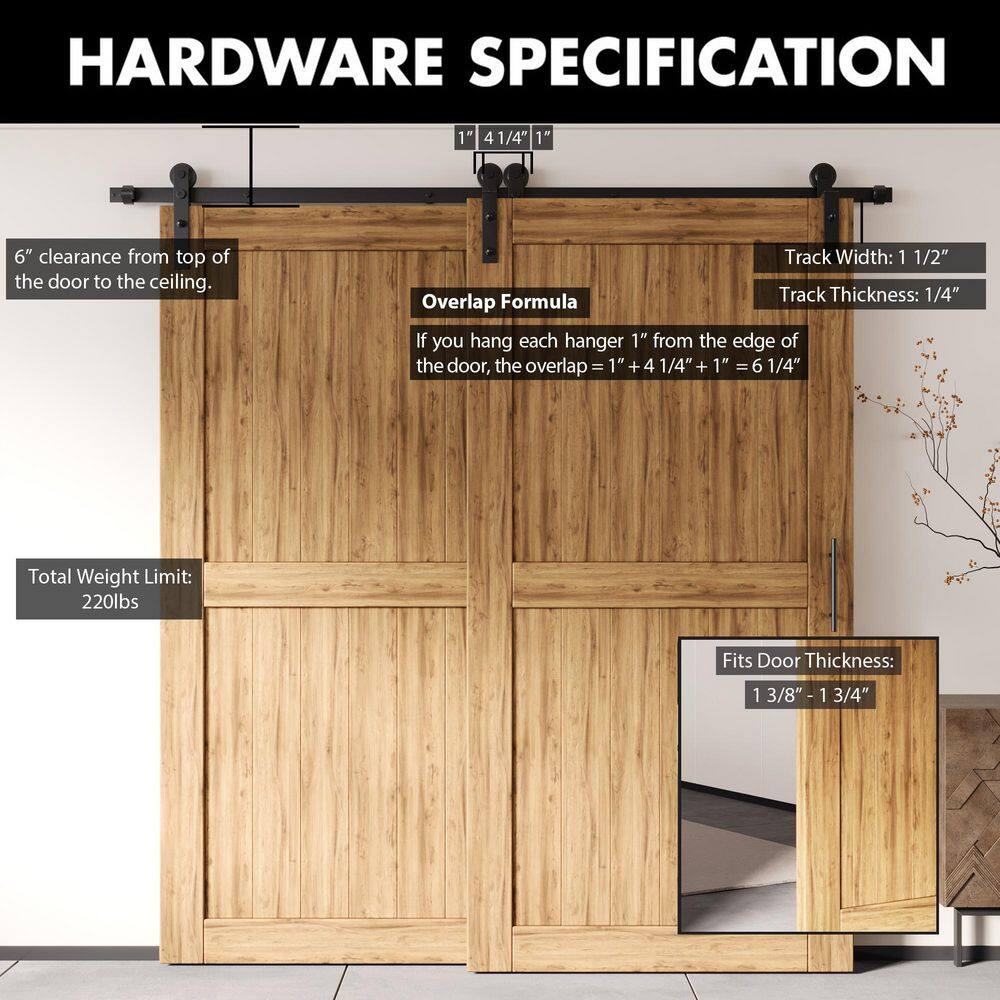 Black Double Door Sliding Barn Door Hardware Kit, 20ft Track