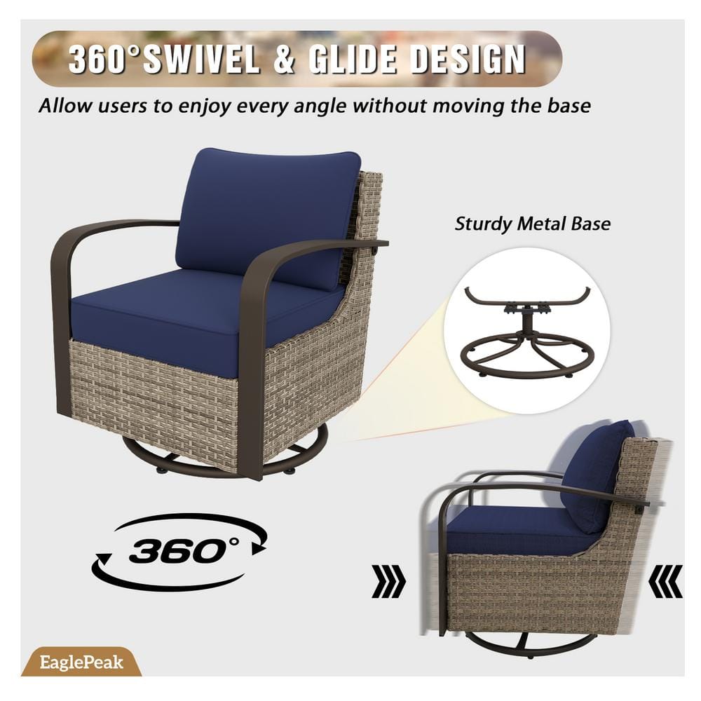 Brown Steel Frame Rocking Armchair with Blue Cushions