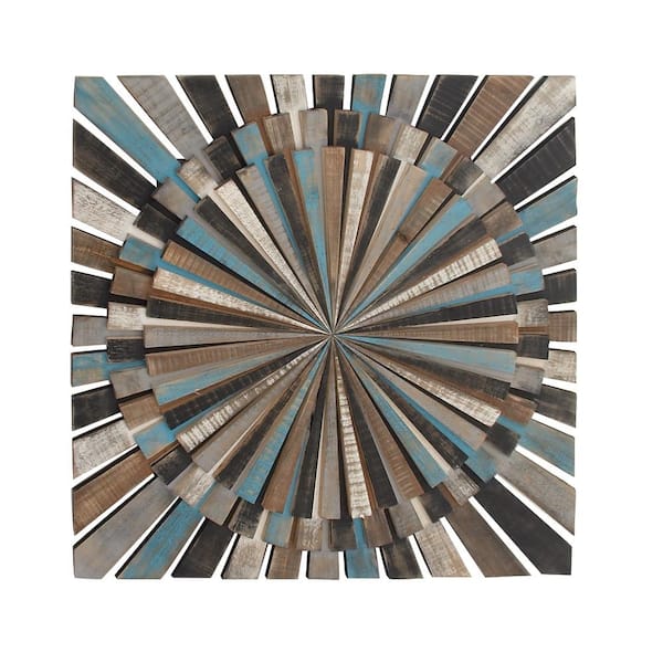 36 in. x 36 in. Wood Multi Colored Handmade Carved Starburst Wall Decor