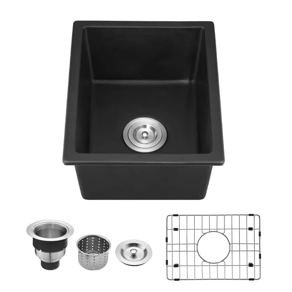 YASINU Quartz 17 in. Undermount Bar Sink in Matte Black with Basket ...