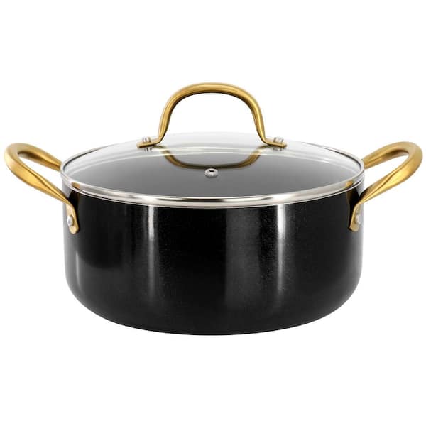 Gibson Home Ellsworth 5 qt. Nonstick Aluminum Dutch Oven with Lid in Black and Gold