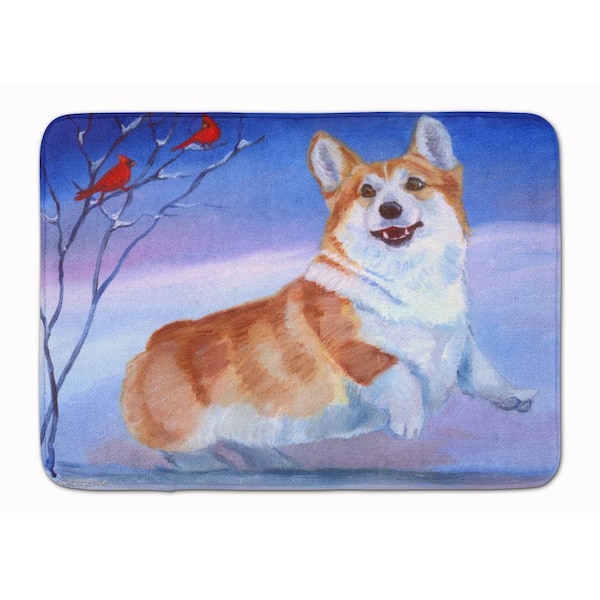 19 in. x 27 in. Corgi Snow Cardinal Machine Washable Memory Foam Mat