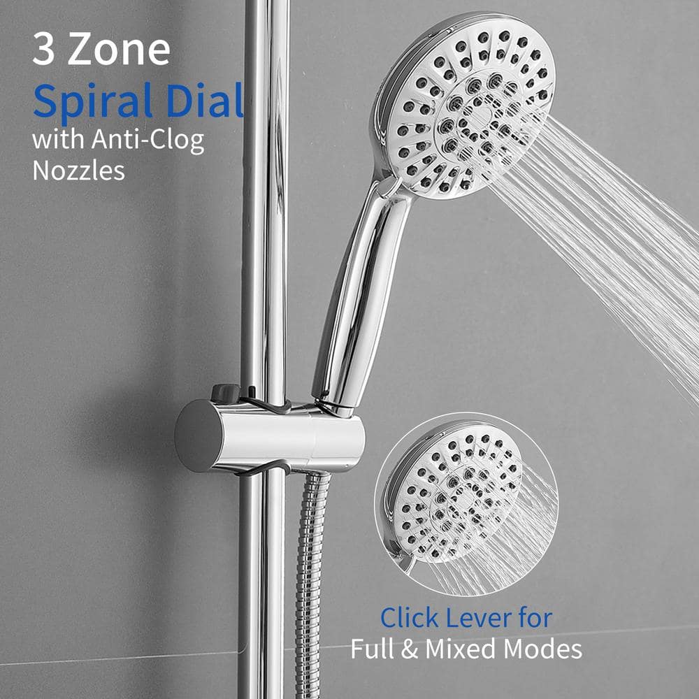 Chrome 5-Spray Wall Mount Shower Head with Handheld