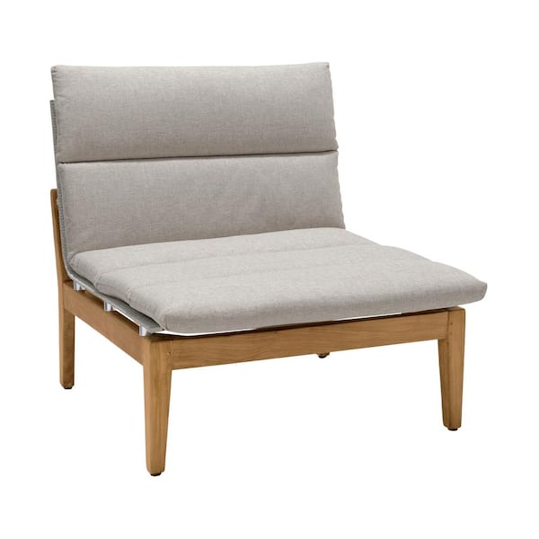 Armen Living Arno Modular Teak Wood Outdoor Lounge Cushioned Armless Chair with Olefin Beige Cushion