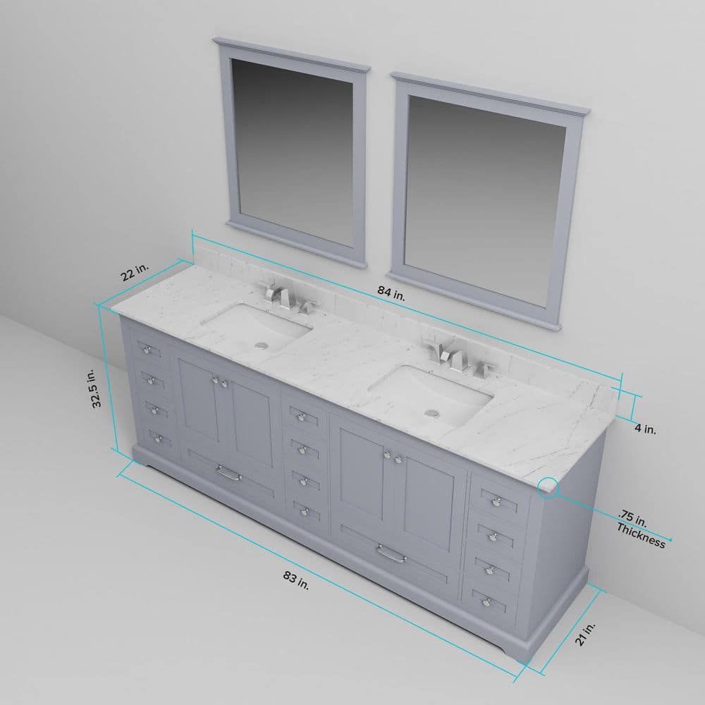 Dukes 84" Dark Grey Double Vanity with White Carrara Marble Top