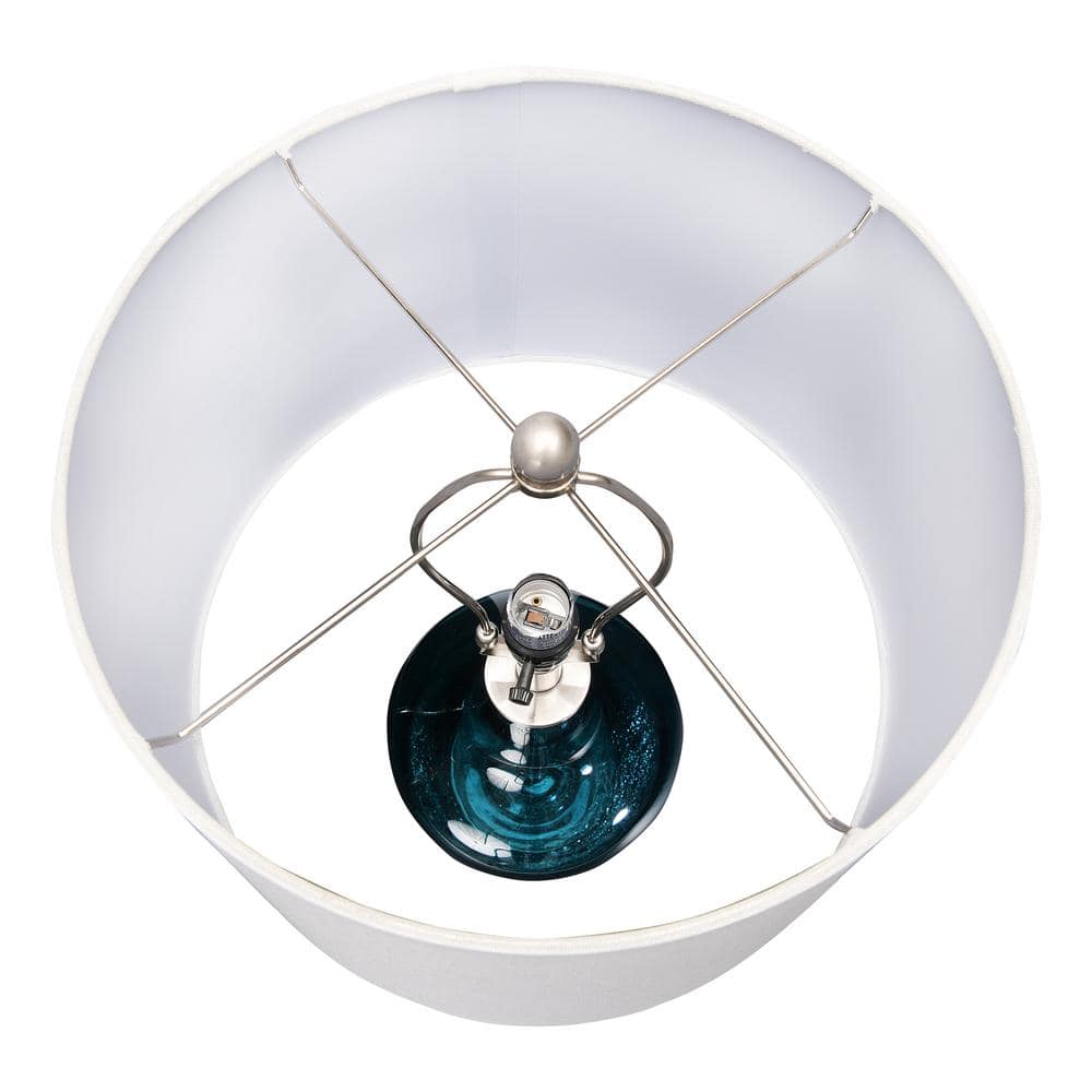 27" Deep Blue Glass Table Lamp with White Shade