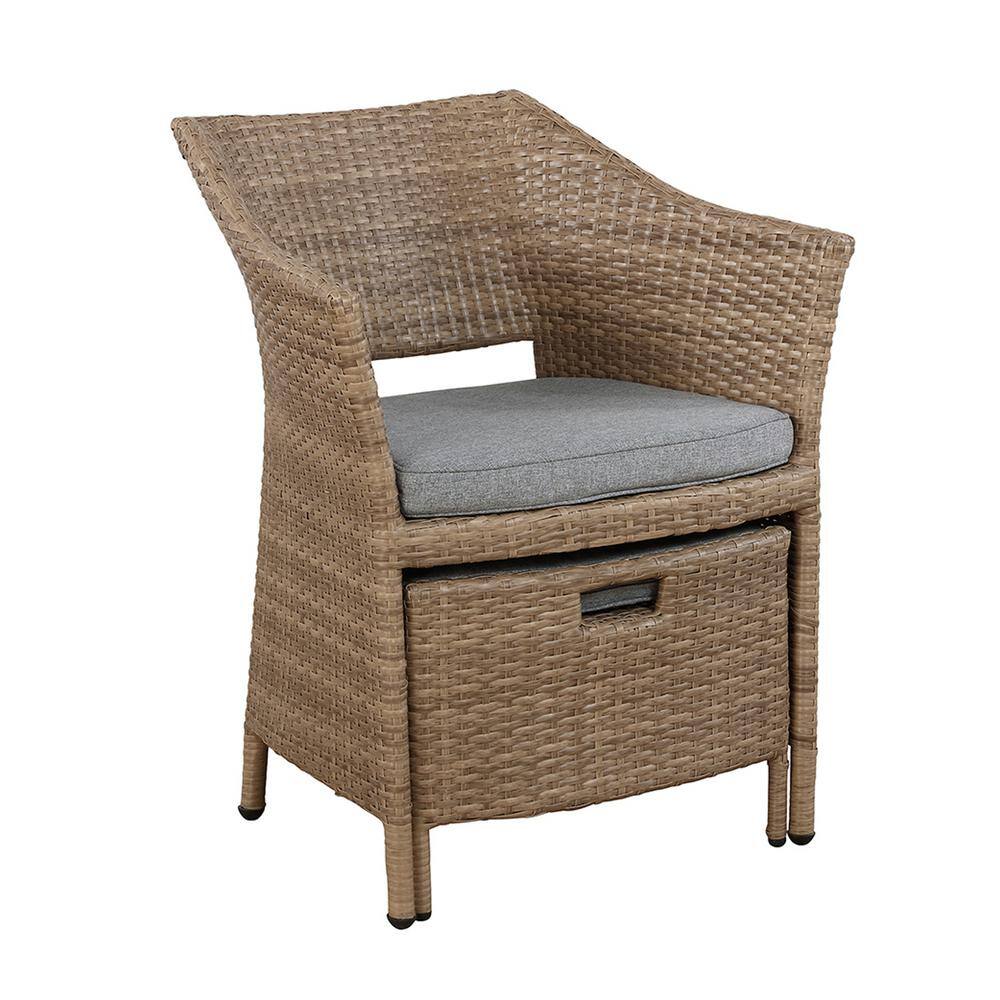 Kokoli 5-Piece Light Brown Wicker Outdoor Conversation Set with Gray Cushions