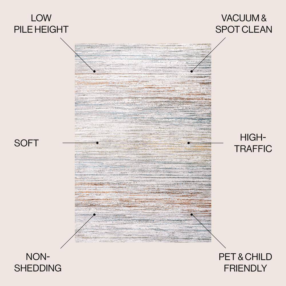 Gray and Blue Striped Synthetic 4' x 6' Area Rug
