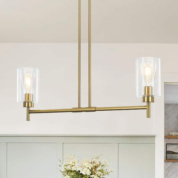 2 Light Brass Rustic Kitchen Island Linear Chandelier for Living Bedroom Room with No Bulbs Included