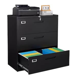 Black File Cabinet 3-Drawer with Lock, Locking Metal Lateral Filing Cabinet for Home Office