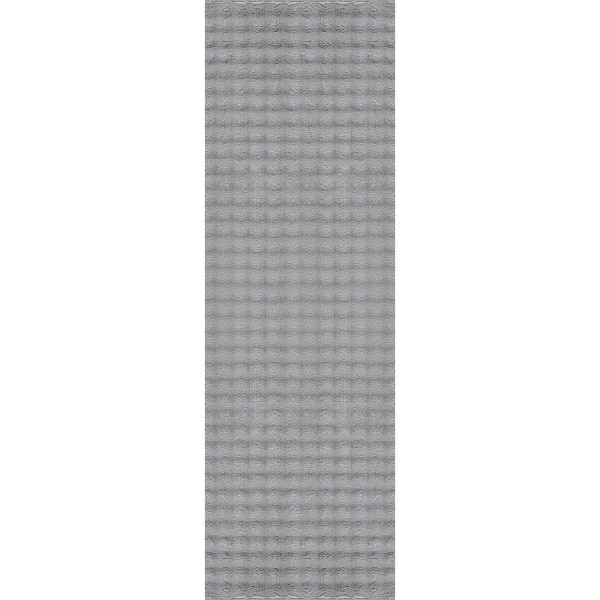 Sequoia 2 ft. x 7 ft. Grey Non-Slip Rubber Back Washable Polyester Checker Indoor Outdoor Area Rug