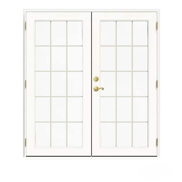 JELD-WEN 72 in. x 80 in. W-2500 White Clad Wood Left-Hand 15 Lite French Patio Door w/White Paint Interior