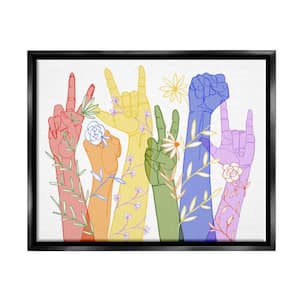 Rainbow Peace Love Caring Hand Signs ASL" by Grace Popp Floater Frame People Wall Art Print 17 in. x 21 in.