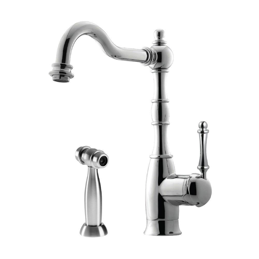 Houzer Regal Traditional Single Handle Standard Kitchen Faucet With Sidespray And Ceradox